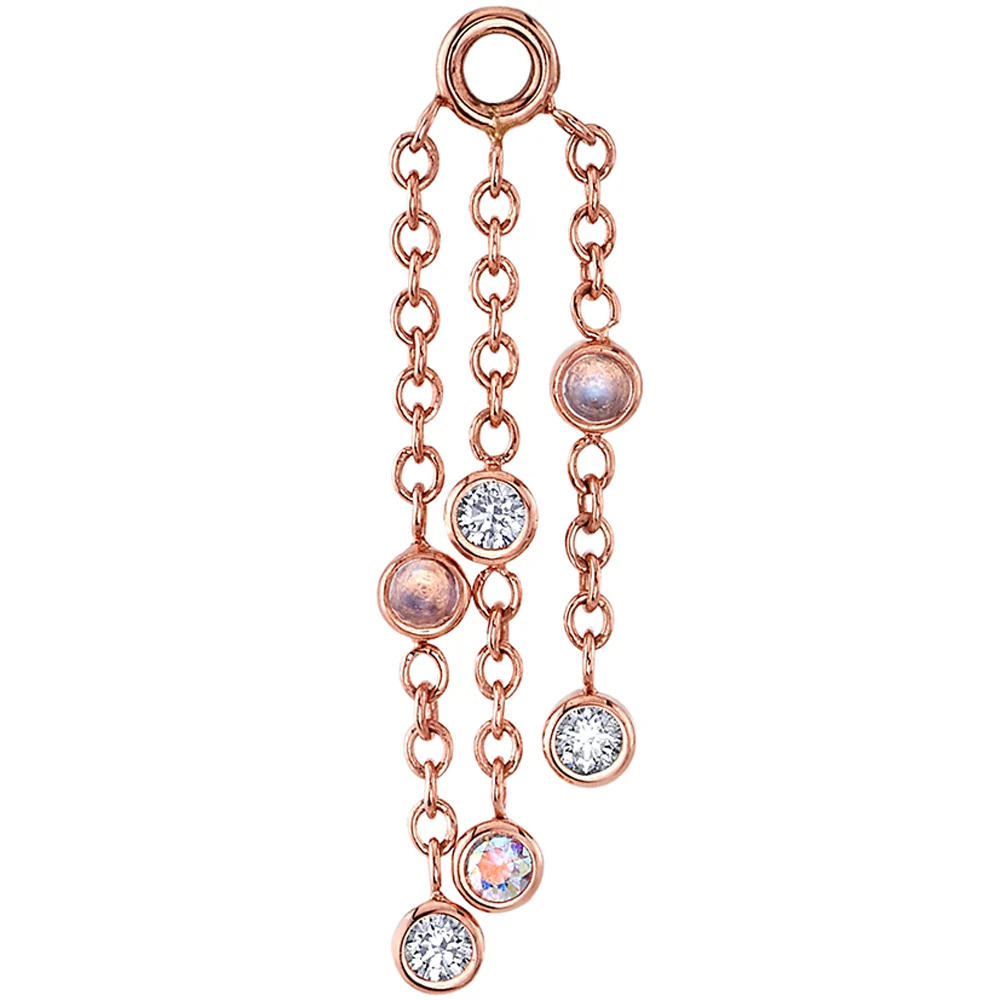 "Innocence" Chain Charm in Gold with Rainbow Moonstone, Diamonds & Mercury Mist Topaz - Image 2
