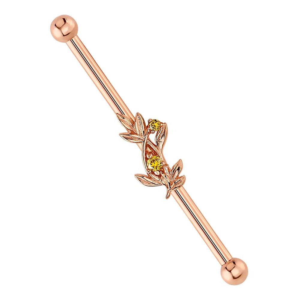 "Jessamine" Industrial Barbell in Gold with Canary Yellow Diamonds - Image 2