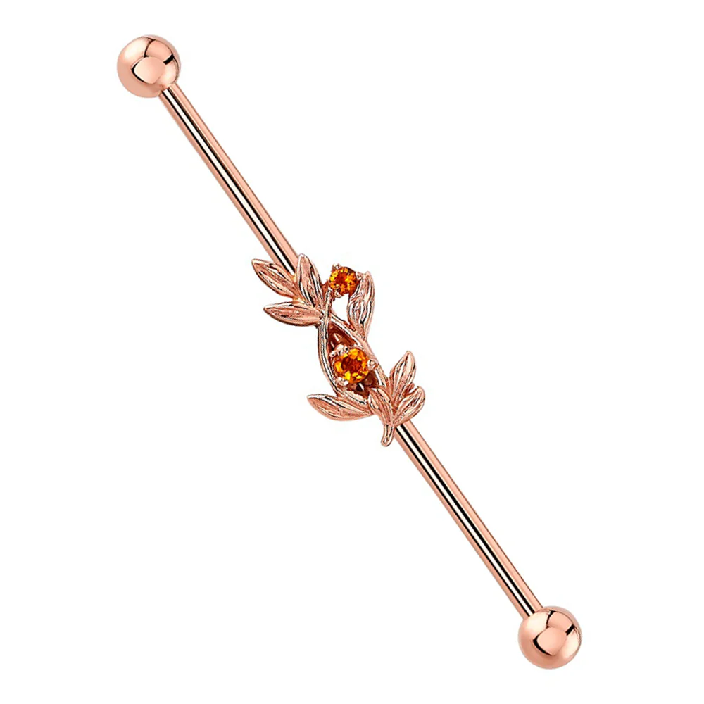 "Jessamine" Industrial Barbell in Gold with Citrine - Image 2