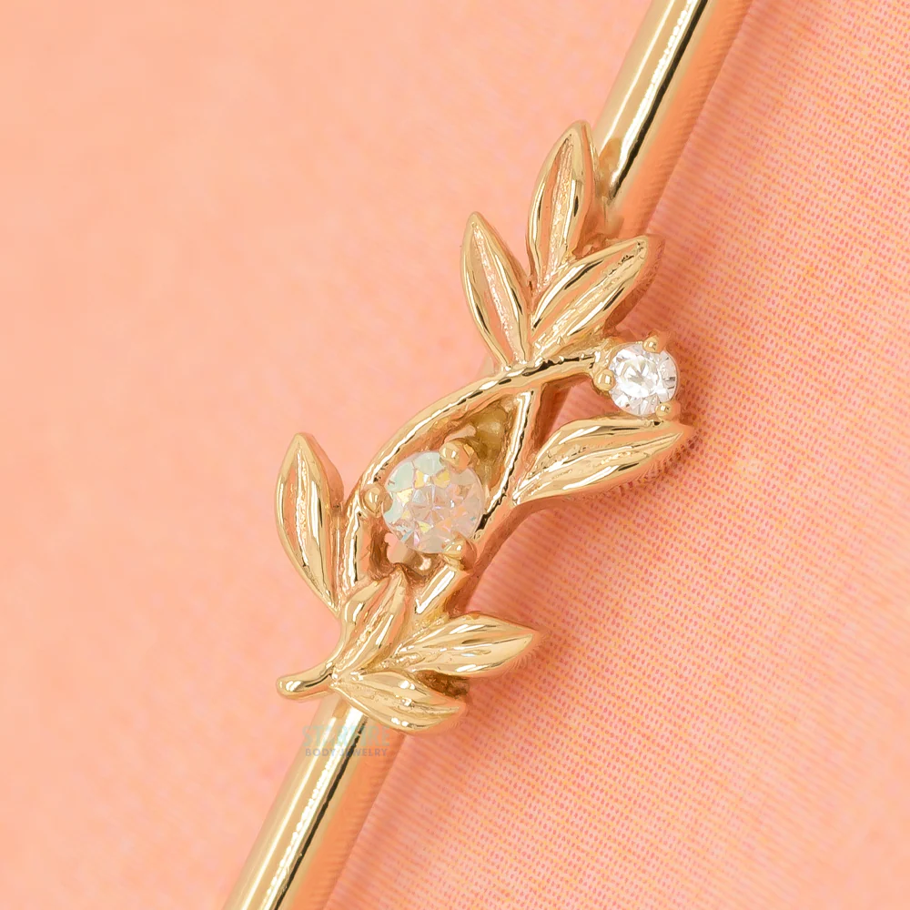 "Jessamine" Industrial Barbell in Gold with Mercury Mist Topaz & White CZ - Image 2