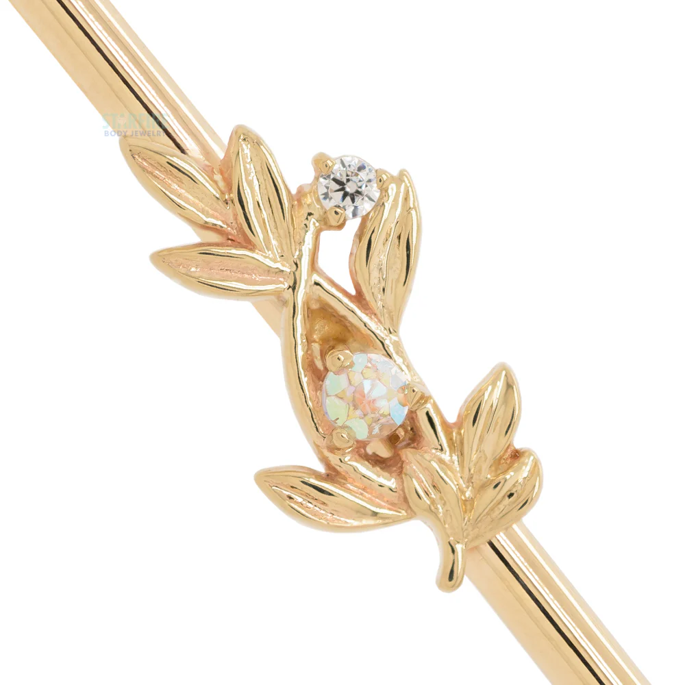 "Jessamine" Industrial Barbell in Gold with Mercury Mist Topaz & White CZ - Image 3