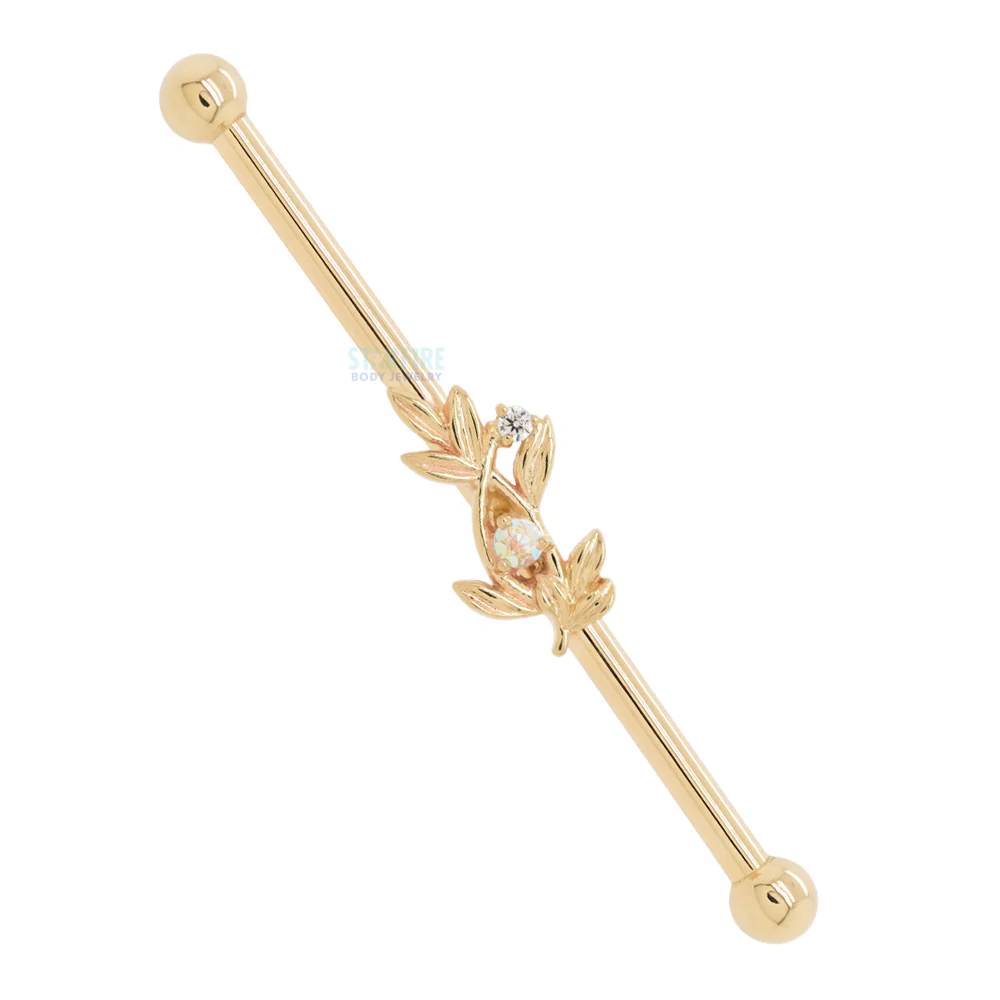 "Jessamine" Industrial Barbell in Gold with Mercury Mist Topaz & White CZ - Image 4