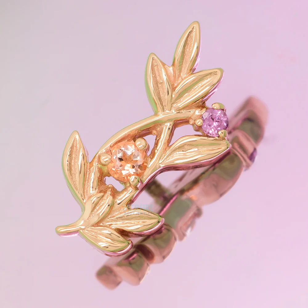"Jessamine" Threaded End in Gold with Peach Topaz' & Rhodolite