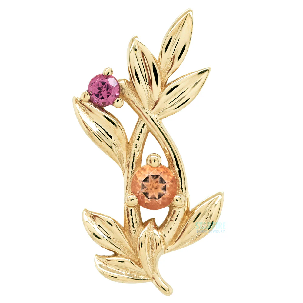 "Jessamine" Threaded End in Gold with Peach Topaz' & Rhodolite - Image 3