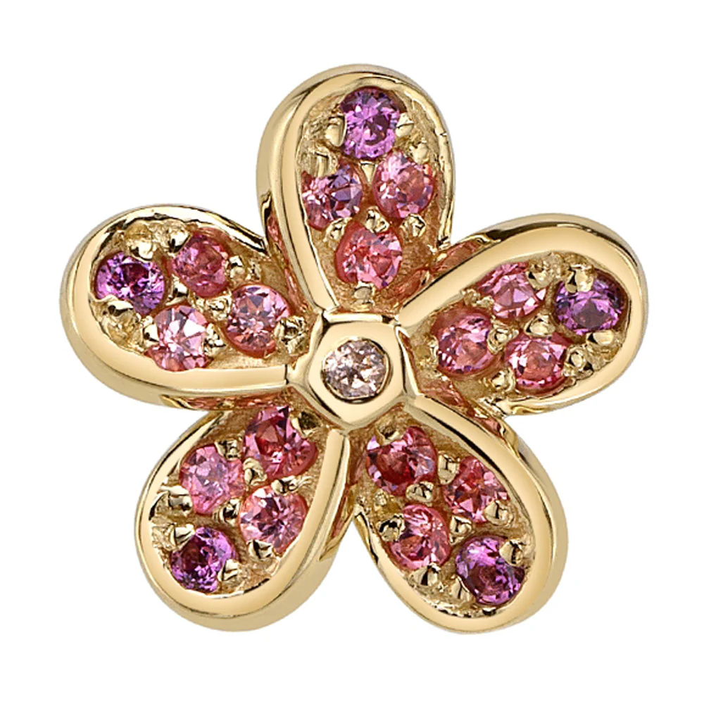 "Kaena" Threaded End in Gold & Platinum with Rhodolite, Padparadscha Sapphire and Champagne Sapphire - Image 2