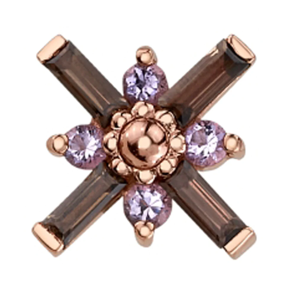 "Kaneda" Threaded End in Gold with Smoky Quartz, Light Amethyst & a Gold Bead - Image 2