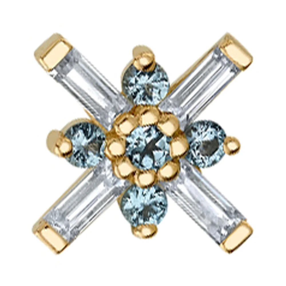 "Kaneda" Threaded End in Gold with White CZ & Swiss Blue Topaz' - Image 2