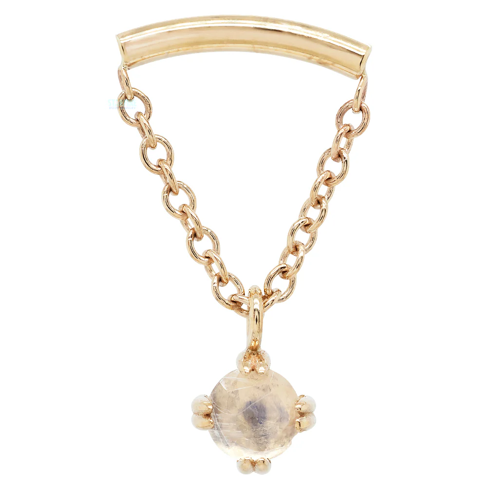 "Kendall" Hidden Helix Threaded End in Gold & Platinum with Rose Cut Rainbow Moonstone