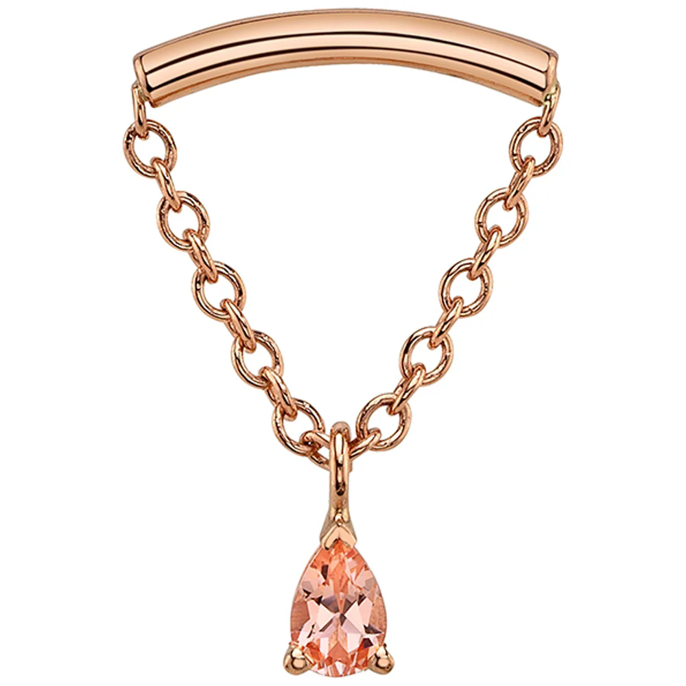 "Kendall Pear" Hidden Helix Threaded End in Gold with Chatham Champagne Sapphire - Image 3