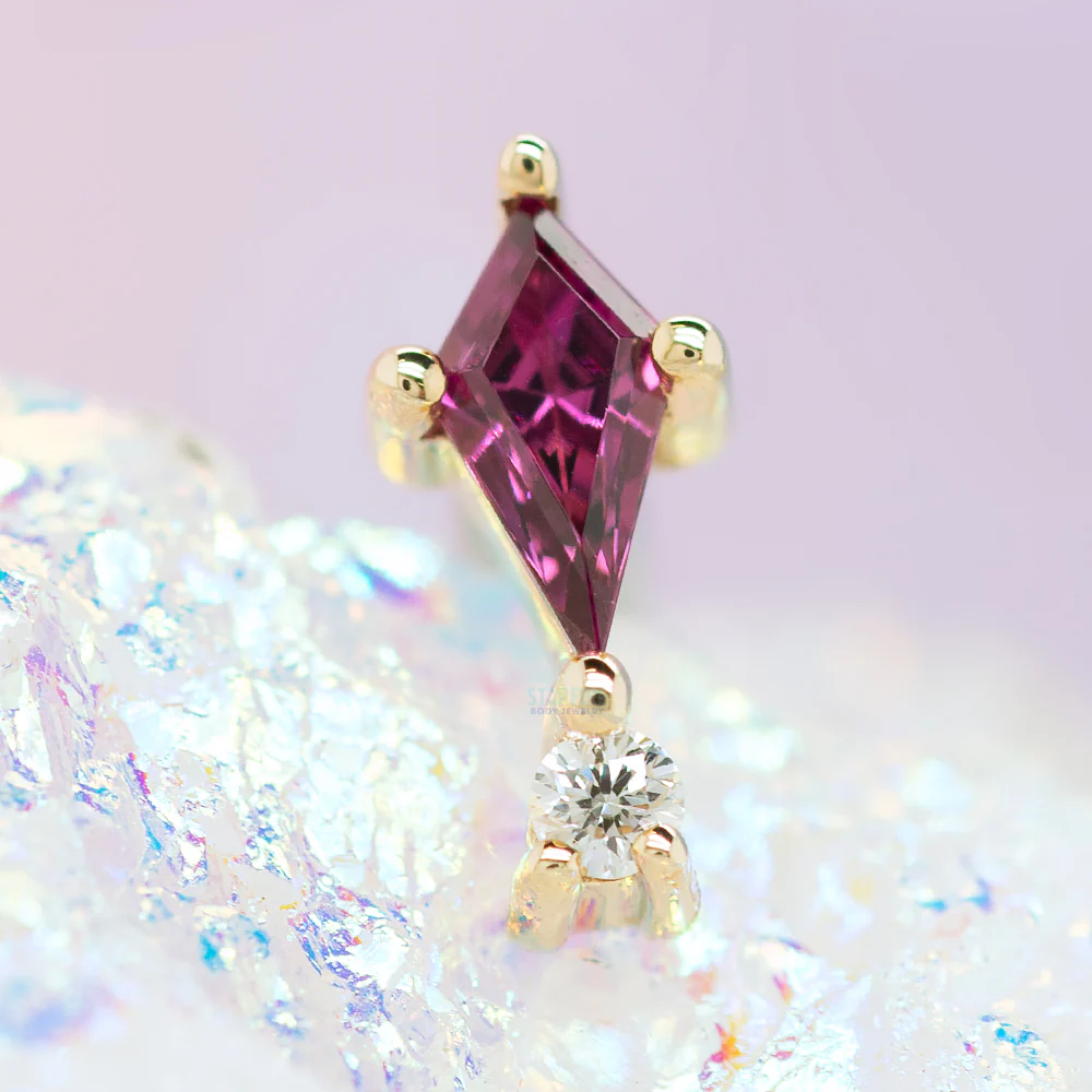 "Kiss and Tell" Threaded End in Gold with Rhodolite & Diamond - Image 2