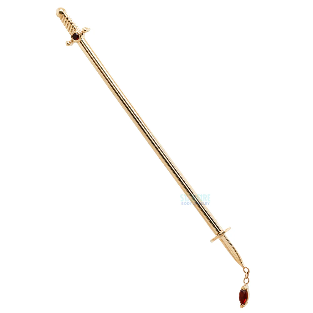 "Kiss of Death" Industrial Barbell in Gold & Platinum with Garnets - Image 3