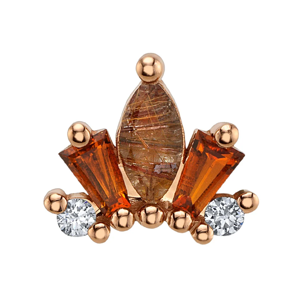 "La Princesa" Threaded End in Gold & Platinum with Copper Rutilated Quartz, Madeira Citrine & Diamonds - Image 2