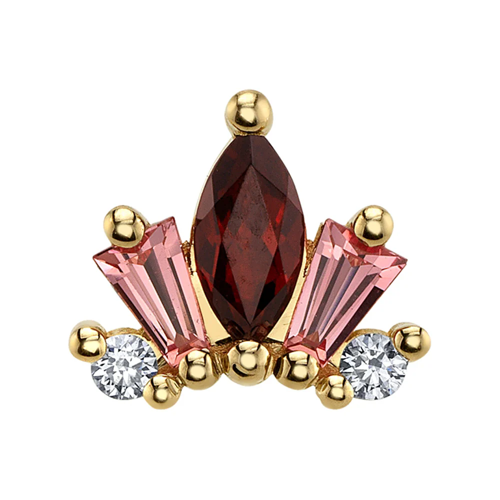 "La Princesa" Threaded End in Gold & Platinum with Garnet, Padparadscha Sapphire & Diamonds - Image 2