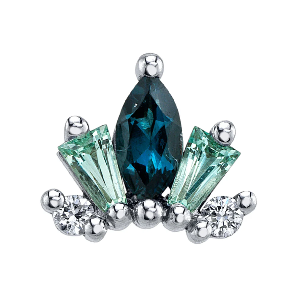 "La Princesa" Threaded End in Gold & Platinum with London Blue Topaz, Mint Beryl & Diamonds - Image 2