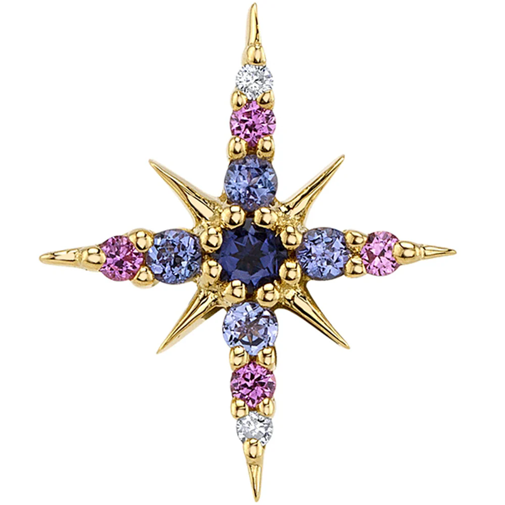 "Lady Katya" Threaded End in Gold with Diamond, Pink Sapphire, Tanzanite & Iolite - Image 2