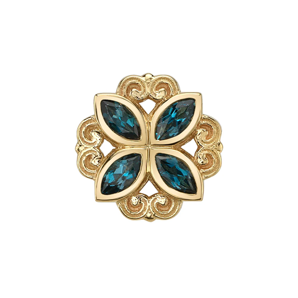 "Lamia Marquise Bezel" Threaded End in Gold & Platinum with London Blue Topaz' - Image 3