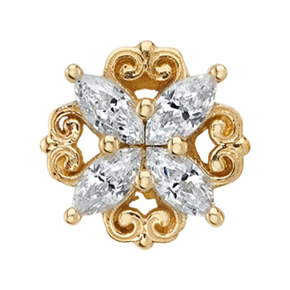 "Lamia Marquise Cluster" Threaded End in Gold & Platinum with White CZ's - Image 2
