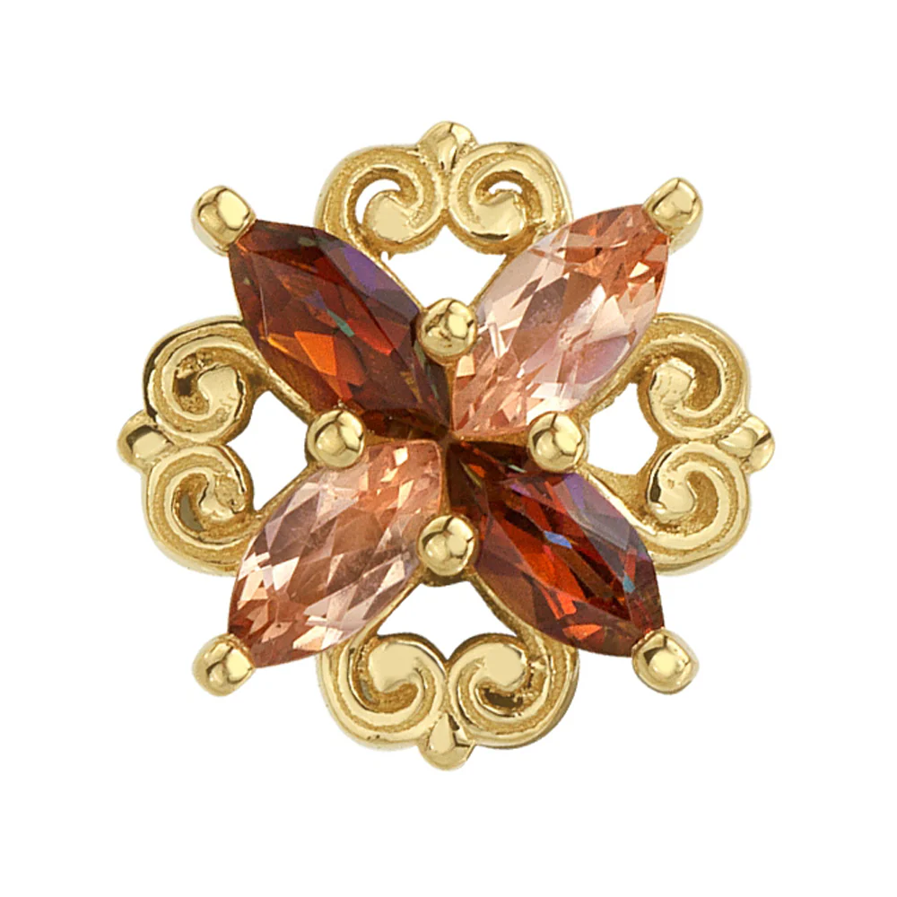 "Lamia Marquise Cluster" Threaded End in Gold & Platinum with Anastasia Topaz & Chatham Champagne Sapphires - Image 2