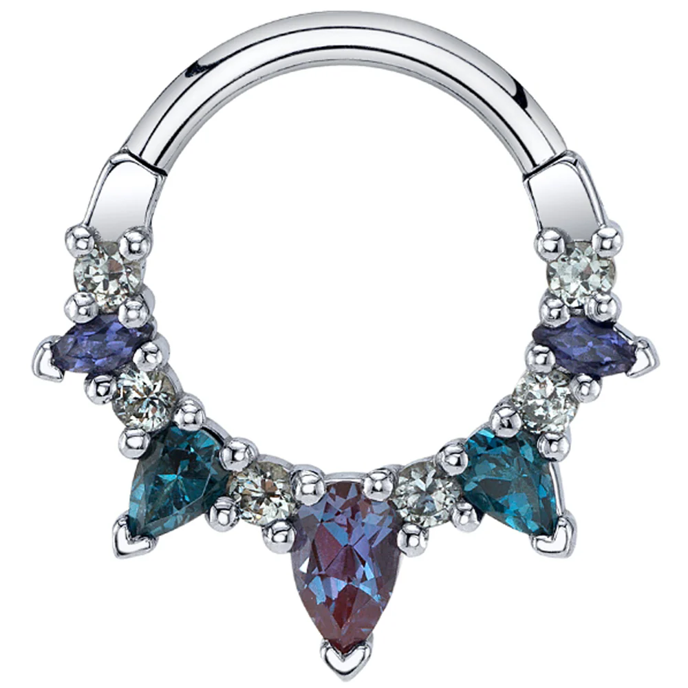 "Leann" Hinge Ring in Gold with Grey Sapphire, Iolite, London Blue Topaz & Chatham Alexandrite - Image 2
