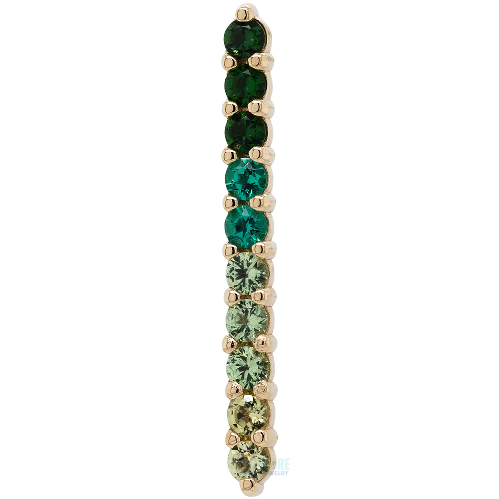 Linear Ten Prong Threaded End in Gold with Green Ombre Genuine Gemstones