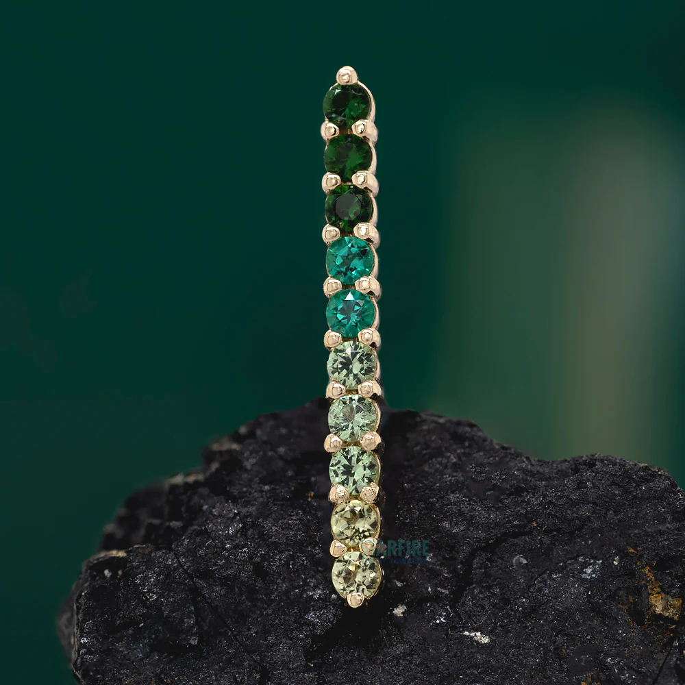Linear Ten Prong Threaded End in Gold with Green Ombre Genuine Gemstones - Image 2