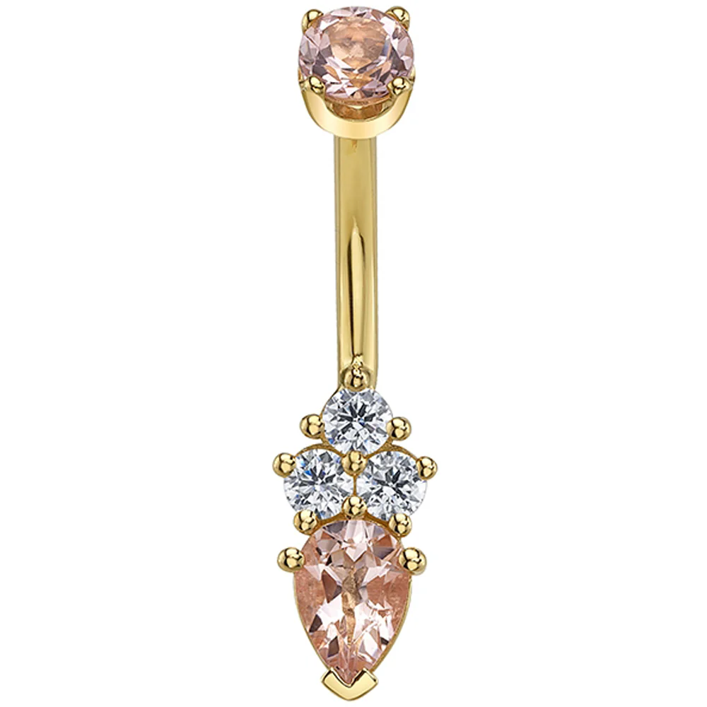 "Little Tracy" Navel J Curve in Gold & Platinum with Morganite & White CZ's - Image 2