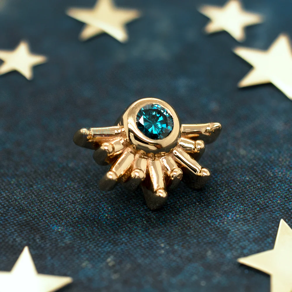 "Live to Tell" Threaded End in Gold with Ocean Blue Diamond - Image 2