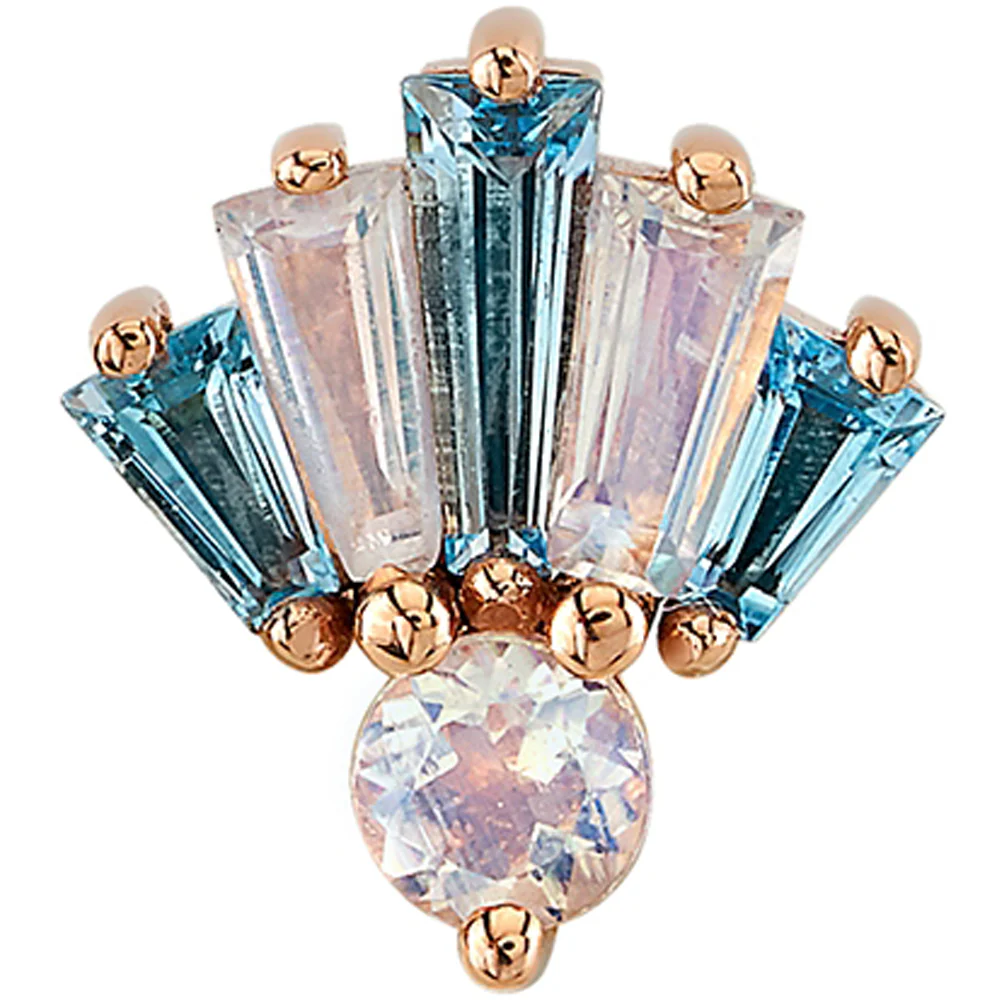"Love Drunk" Threaded End in Gold with Faceted Rainbow Moonstone & Swiss Blue Topaz - Image 2