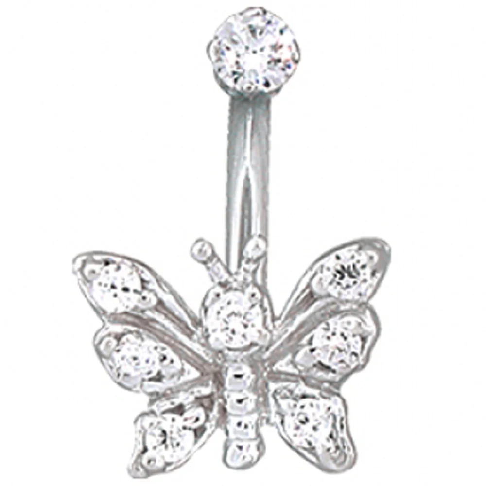 "Lucky 7 Butterfly" Navel Curve in Gold with White CZ's - Image 2