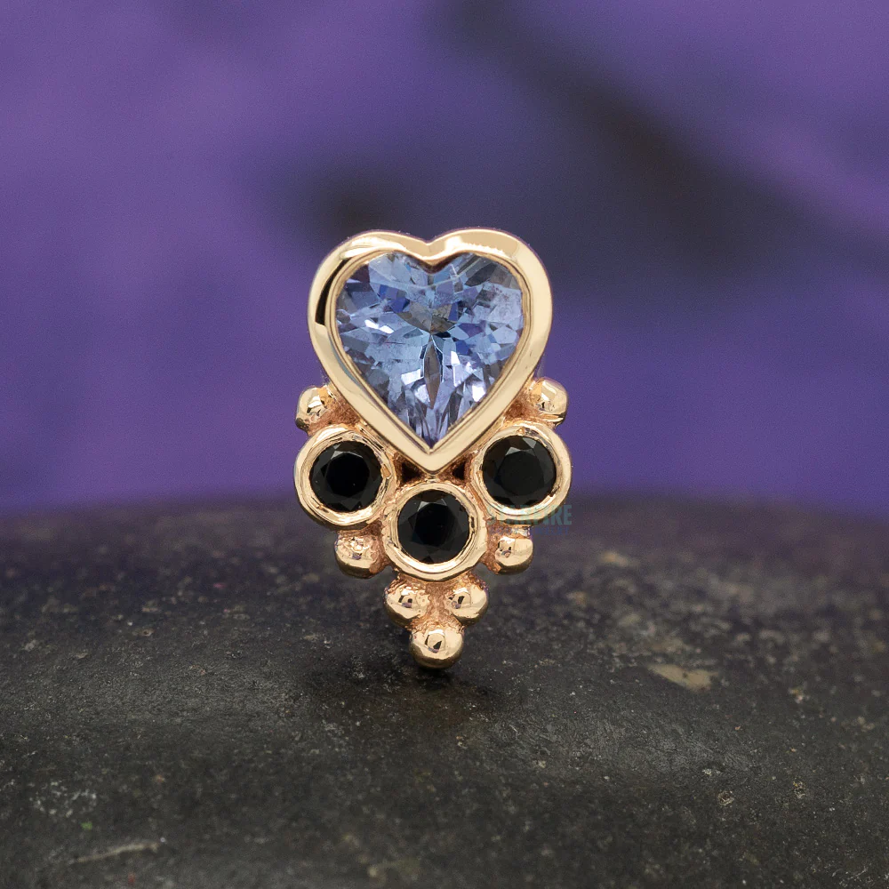 "Lucy's Heart" Threaded End in Gold with Tanzanite & Onyx - Image 2
