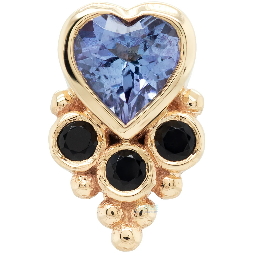 "Lucy's Heart" Threaded End in Gold with Tanzanite & Onyx - Image 3