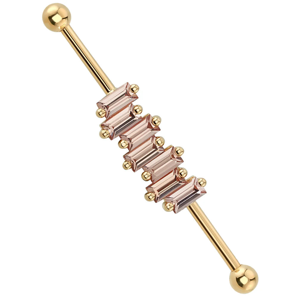 "Madison" Industrial Barbell in Gold with Champagne Sapphires - Image 2