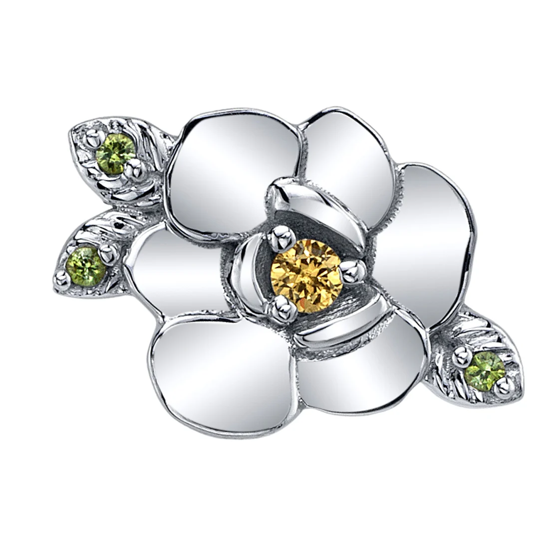 Magnolia Threaded End in Gold & Platinum with Yellow Sapphire & Green Tourmalines - Image 2