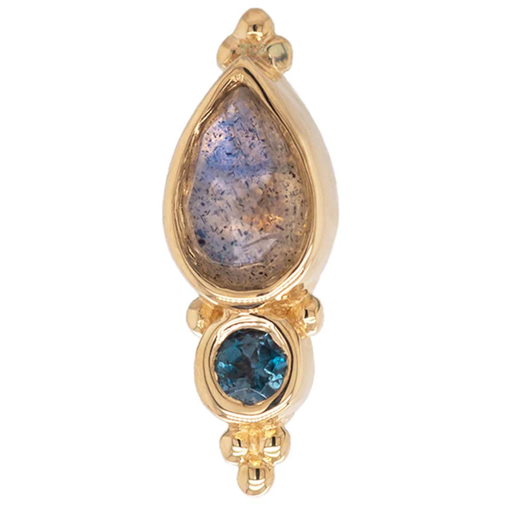 "Mai" Threaded End in Gold with Rose Cut Labradorite & London Blue Topaz - Image 3