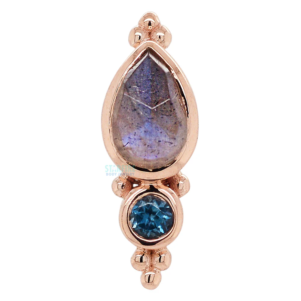 "Mai" Threaded End in Gold with Rose Cut Labradorite & London Blue Topaz - Image 4