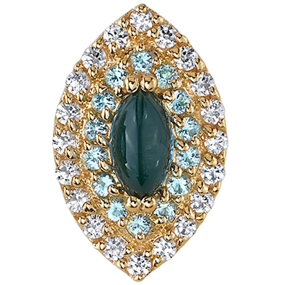 "Double Row Marquise Altura" Threaded End in Gold with London Blue Topaz Cabochon, Swiss Blue Topaz & White CZ's - Image 2