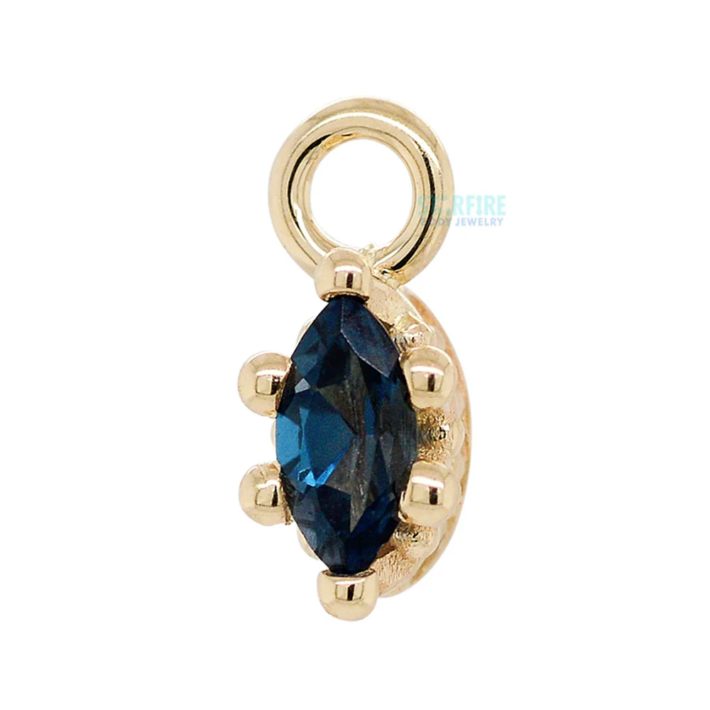 Marquise Crown Prong Charm in Gold & Platinum with London Blue Topaz
