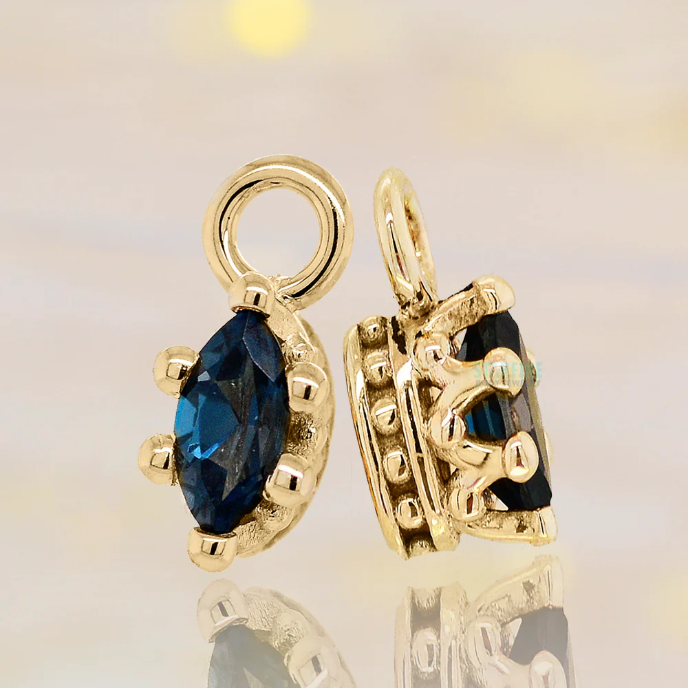 Marquise Crown Prong Charm in Gold & Platinum with London Blue Topaz - Image 2