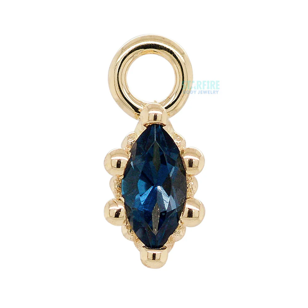 Marquise Crown Prong Charm in Gold & Platinum with London Blue Topaz - Image 3