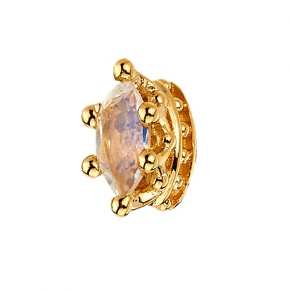 Marquise Crown Prong Threaded End in Gold with Faceted Rainbow Moonstone - Image 2