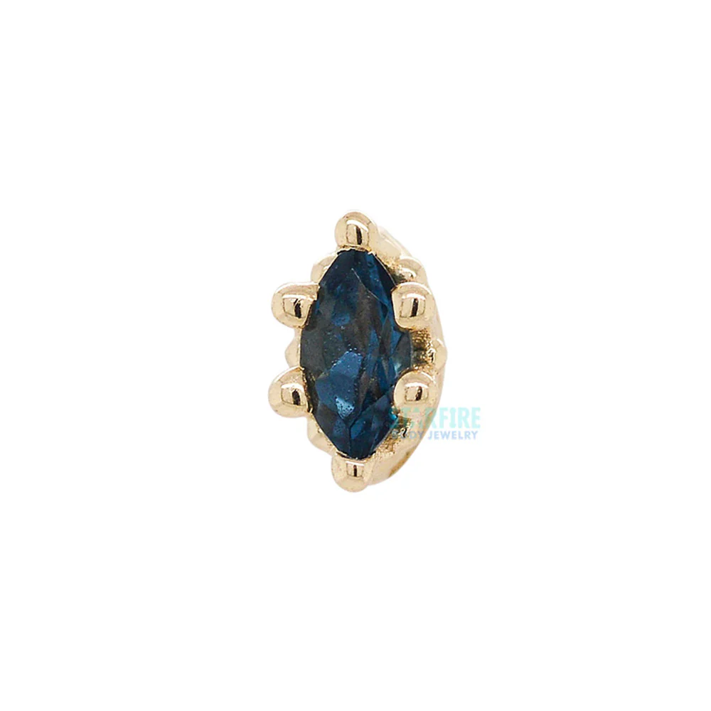 Marquise Crown Prong Threaded End in Gold with London Blue Topaz