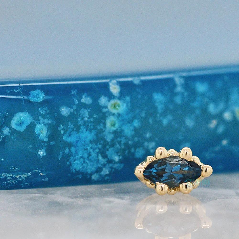 Marquise Crown Prong Threaded End in Gold with London Blue Topaz - Image 2