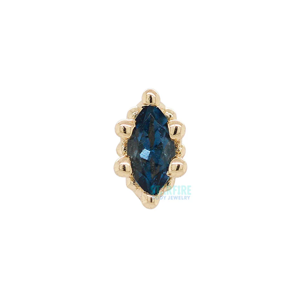 Marquise Crown Prong Threaded End in Gold with London Blue Topaz - Image 3