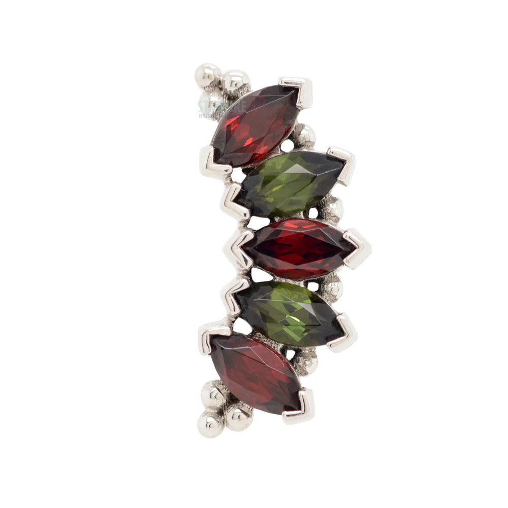 Marquise "Panaraya" Threaded End in Gold 'Holiday Collection' with Garnet & Green Tourmaline - Image 3