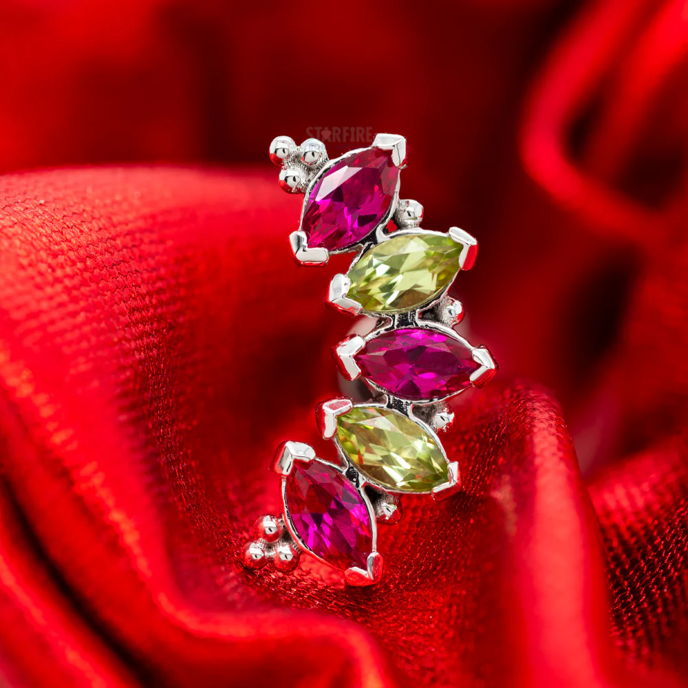 Marquise "Panaraya" Threaded End in Gold 'Holiday Collection' with Red & Peridot - Image 2