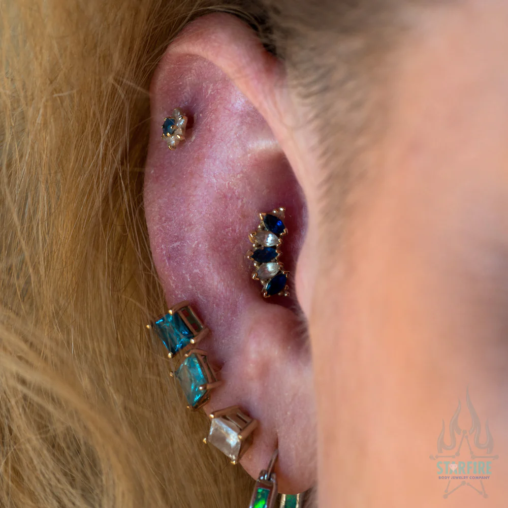 Marquise "Panaraya" Threaded End in Gold with Blue Sapphires & White Sapphires - Image 2