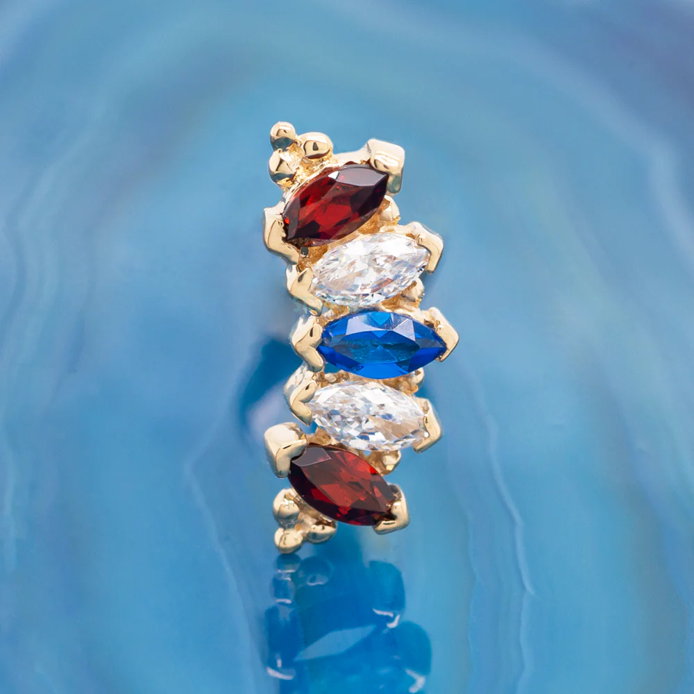 Marquise "Panaraya" Threaded End in Gold with Garnet, White CZ's & Blue Sapphire - Image 2