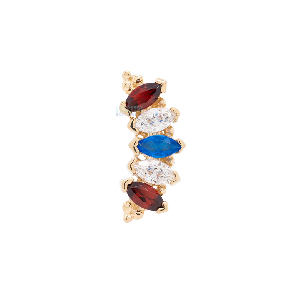 Marquise "Panaraya" Threaded End in Gold with Garnet, White CZ's & Blue Sapphire - Image 3