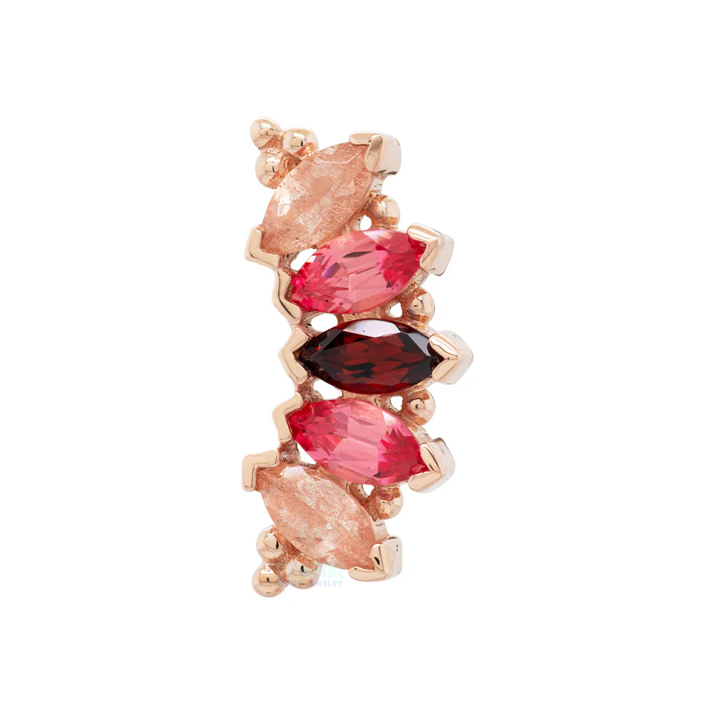 Marquise "Panaraya" Threaded End in Gold with Oregon Sunstone, Padparadscha Sapphire & Garnet