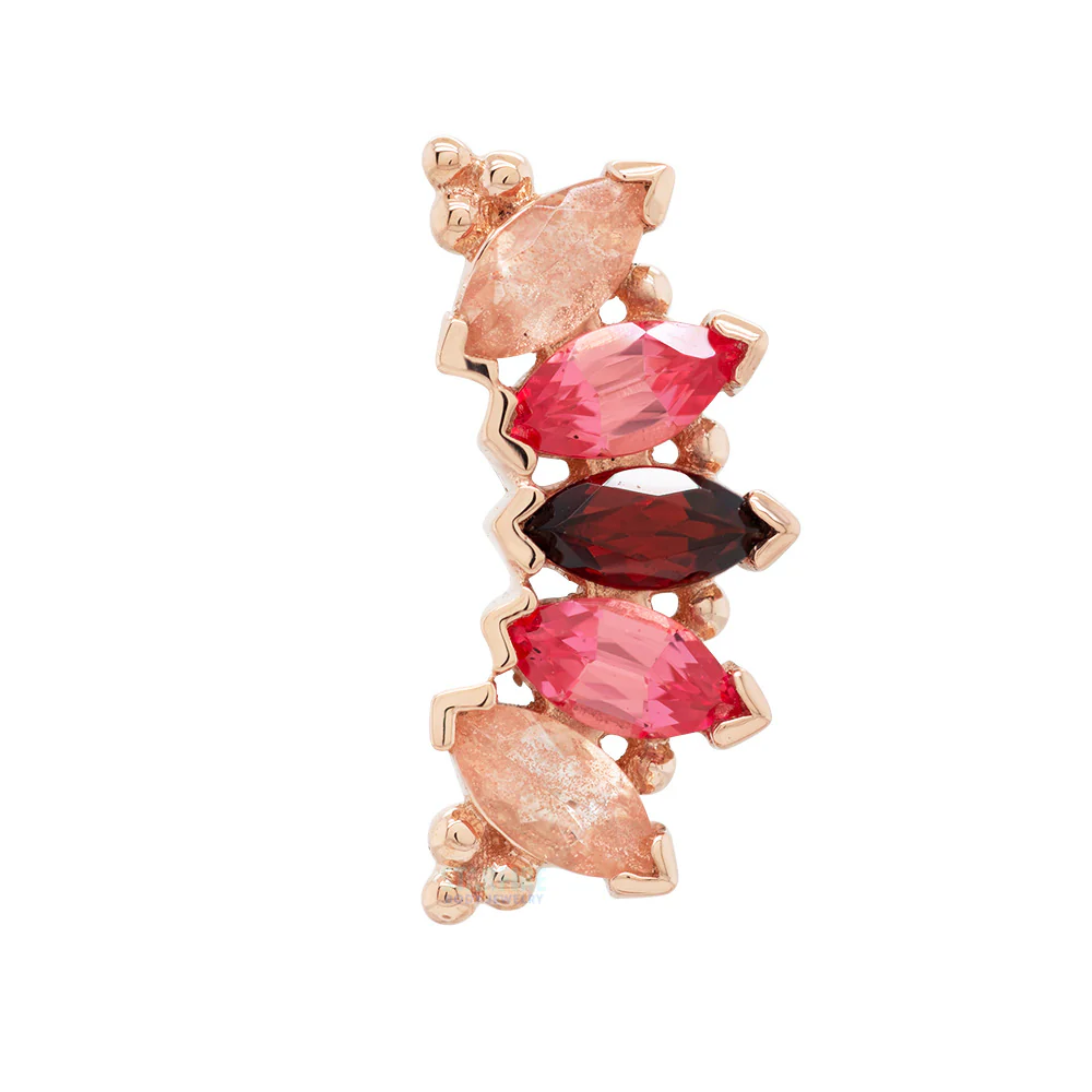 Marquise "Panaraya" Threaded End in Gold with Oregon Sunstone, Padparadscha Sapphire & Garnet - Image 4